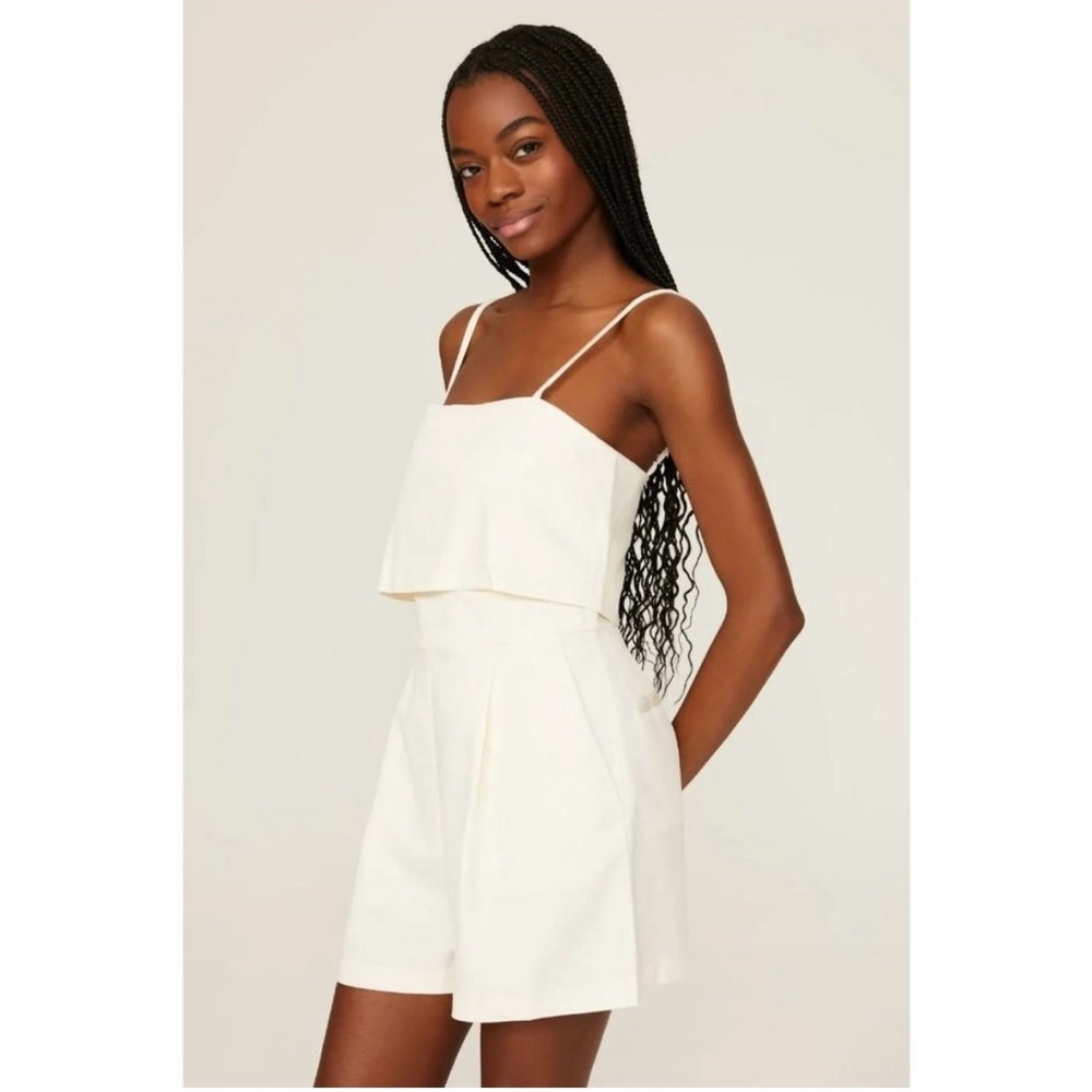 Club Monaco Pique Off White Flounce Square Neck Romper Women's Size 14